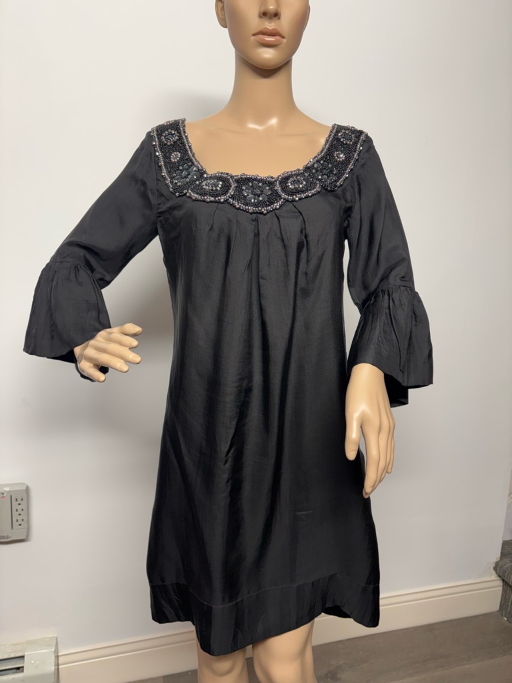 Yoana Baraschi Black Beaded Embellished Neckline Dress